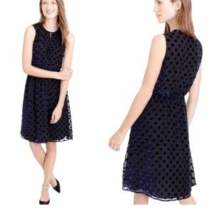 J. Crew Black Blue Polka Dot Sleeveless Silk Blend Dress Size 10
